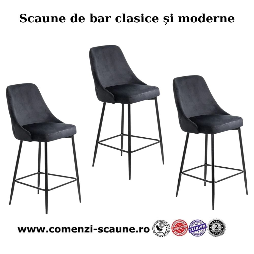 Scaune de bar fixe și moderne din catifea ABS143 Negru